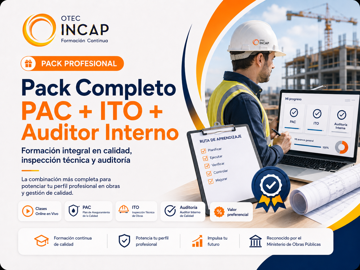 Pack Curso PAC (40 h) + Curso ITO (20 h) + Curso Auditor Interno ISO 9001 (16 h) – Online Sincrónico